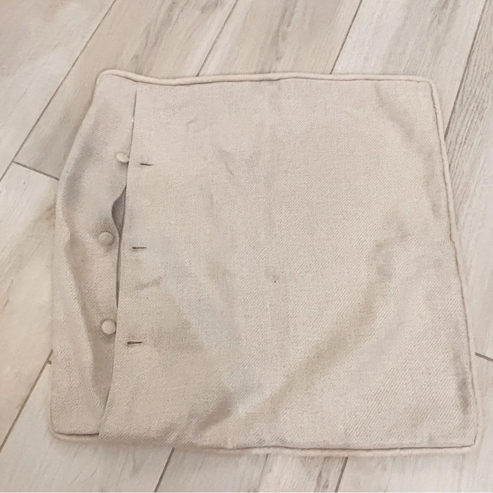 MICHELLE HATCH Beige Studded Embellished Square Linen Blend Pillow Cover 20”X20”